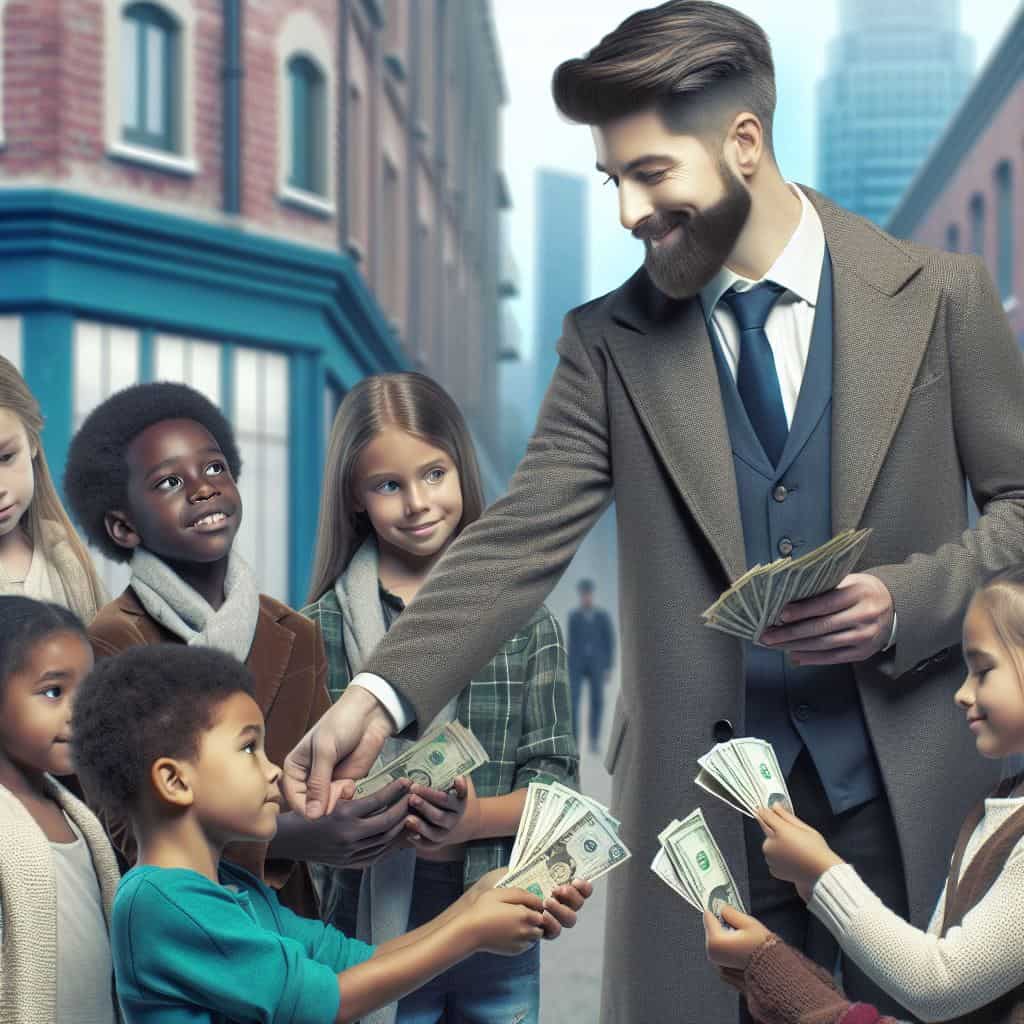 Man giving his wealth away generously