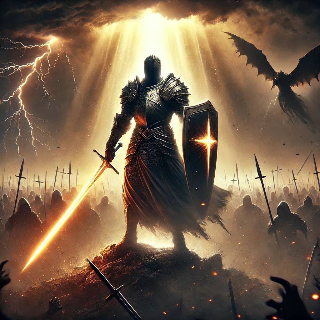 This knight in middle of an attack asks, are you ready for spiritual warfare