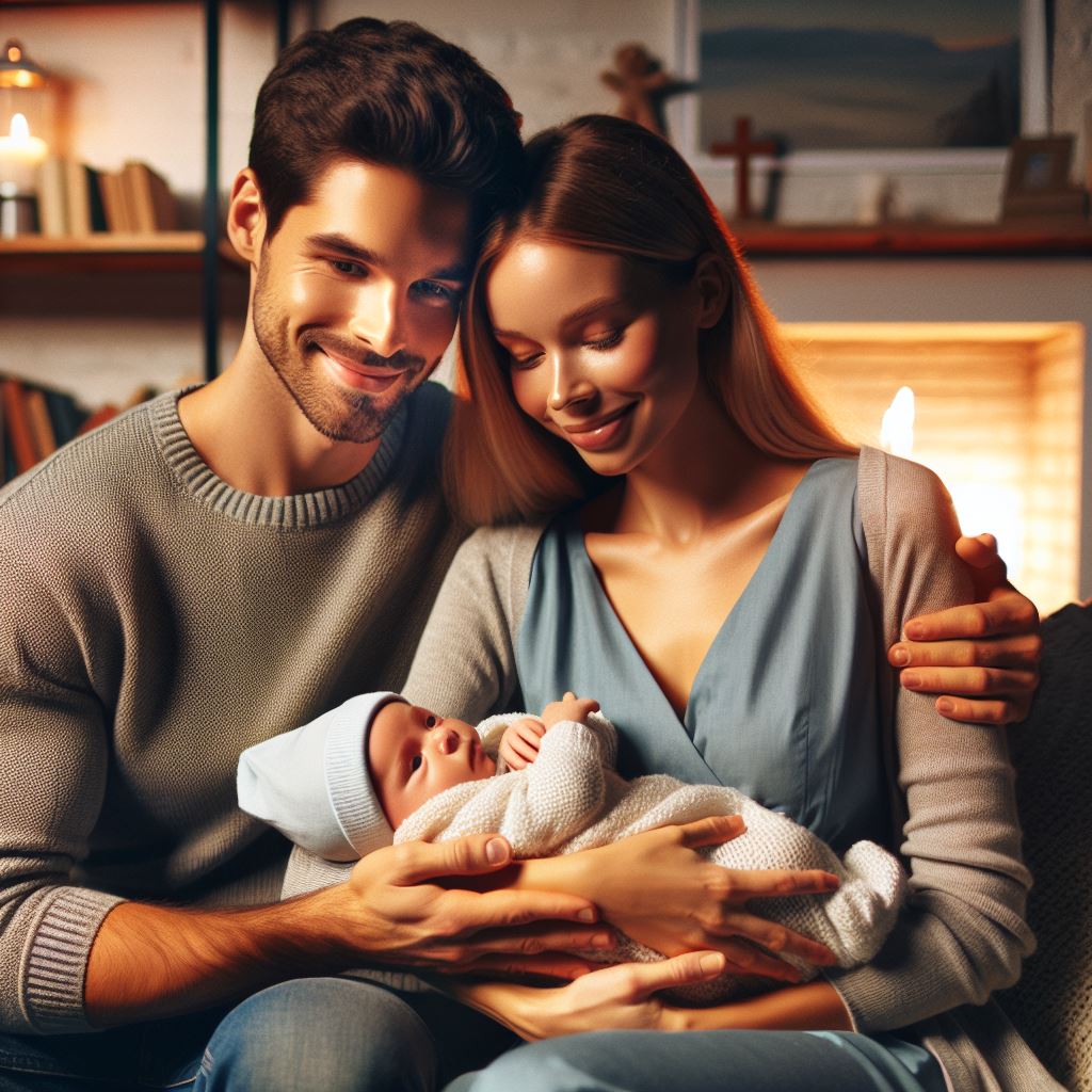 evangelicals holding a newborn