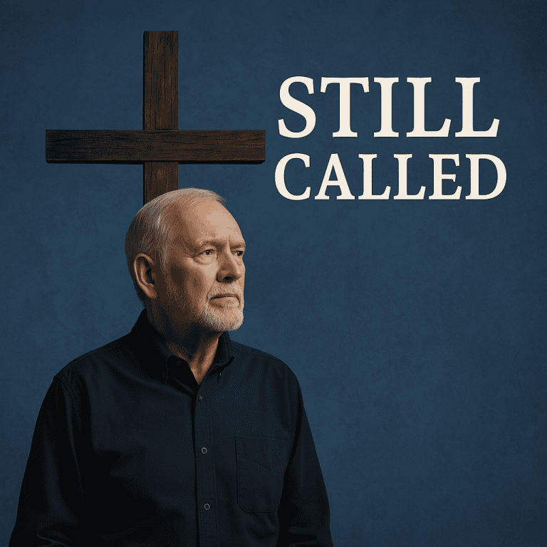 A Christian man over 50 standing in front of a cross