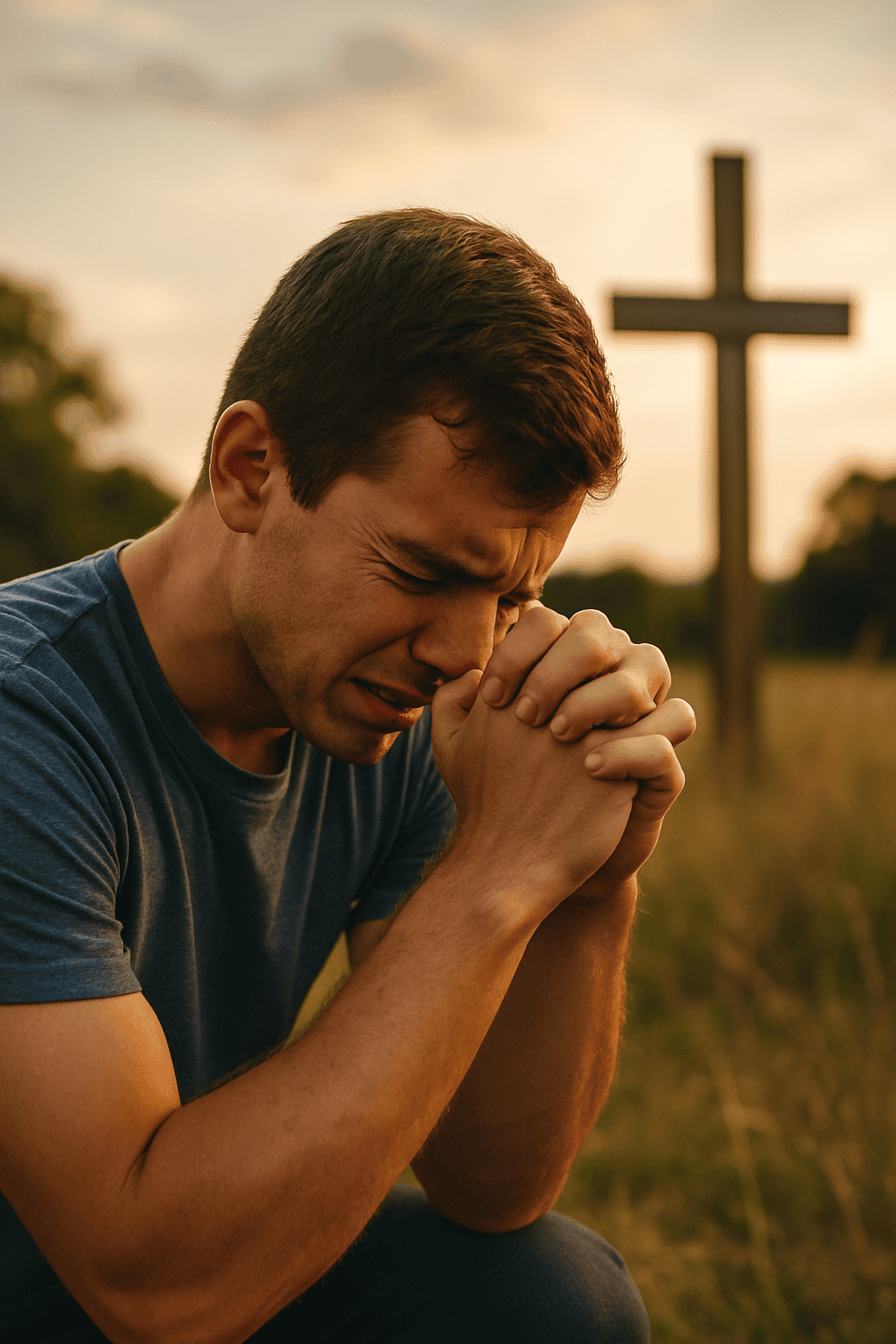 Person standing at sunrise beneath a cross, symbolizing grace despite failure, the struggle with sin, and asking why do I keep sinning