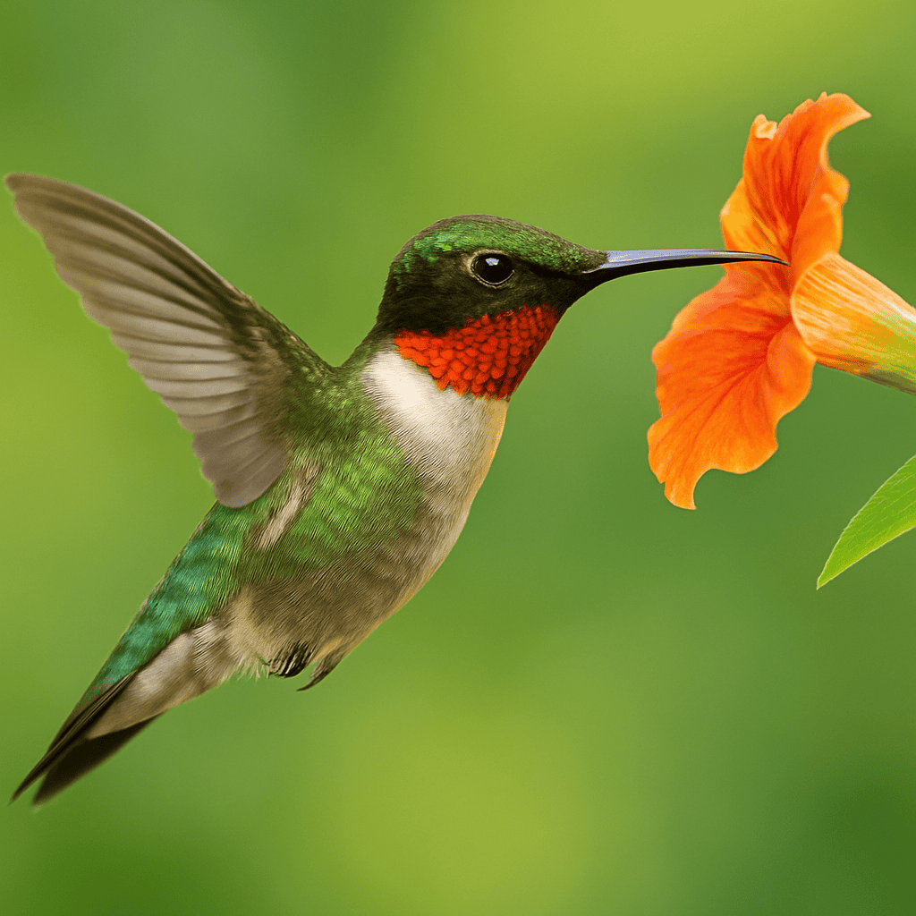 A bright, close-up photograph of a hummingbird in mid-flight, reflecting how the animal kingdom still shows God’s design through intricate detail and beauty.