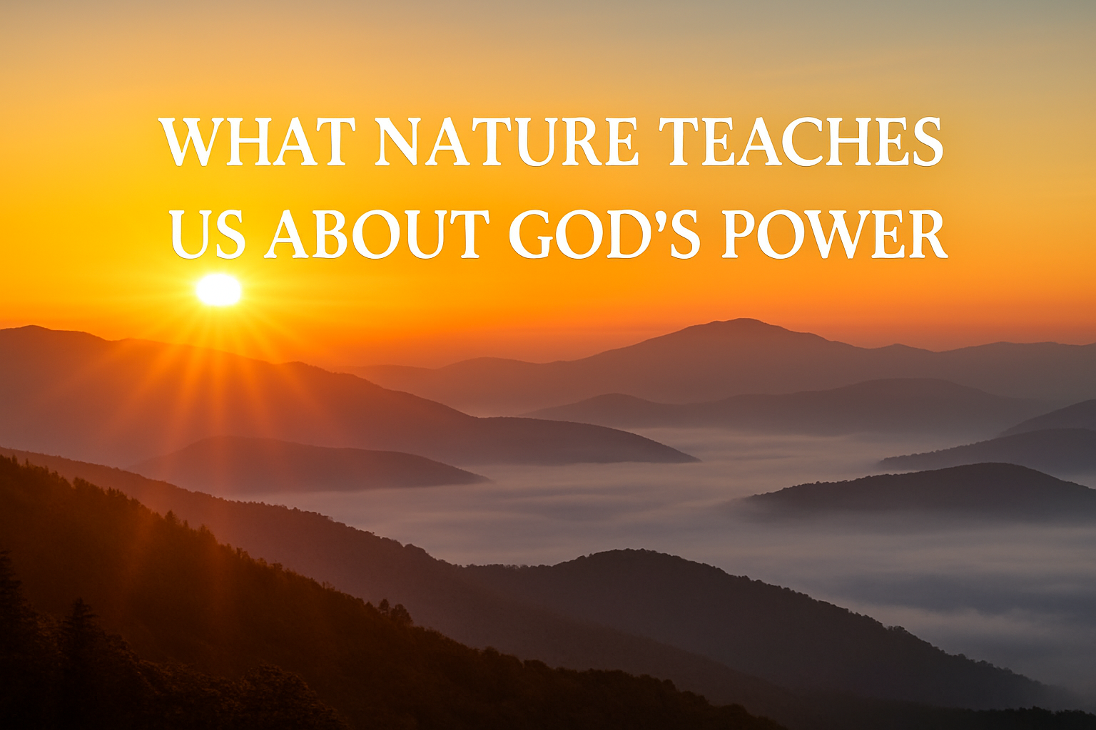 What nature teaches us about God's power—golden sunrise over misty mountains symbolizing the majesty and message of the Creator.
