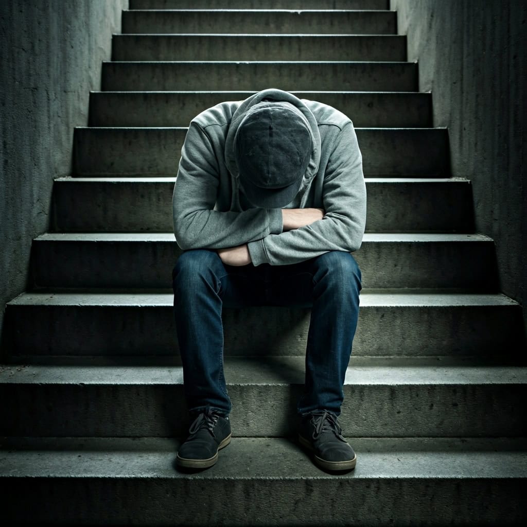 Person sitting in isolation with head in hands, portraying the despair and weight of asking what should I do after I sin again