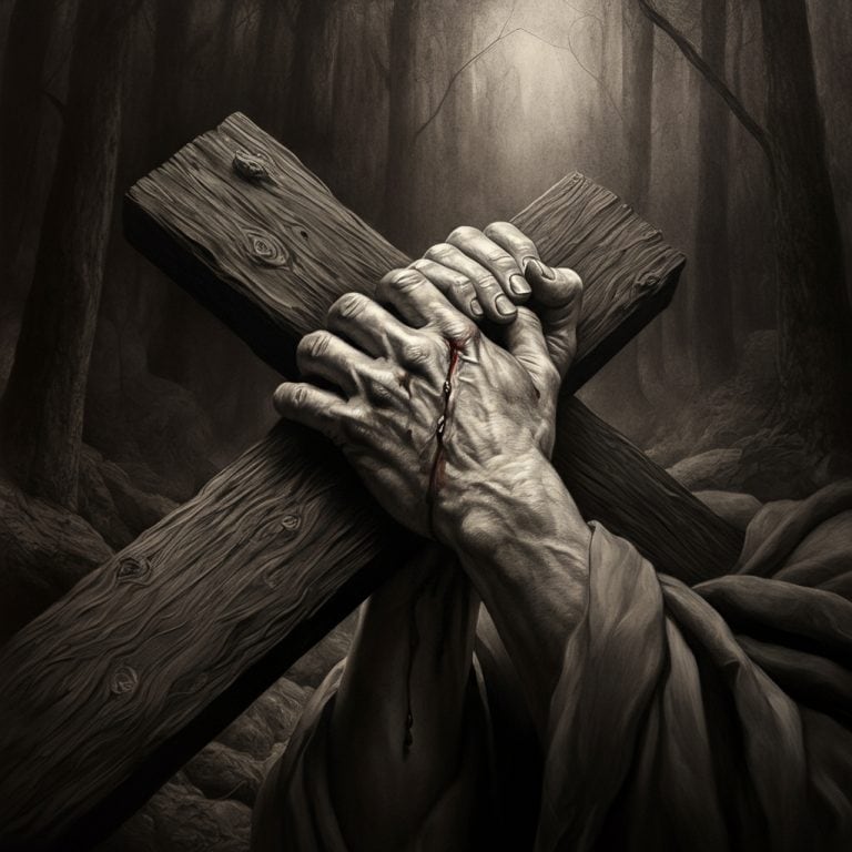 Hands gripping a rugged wooden cross in the dark, reflecting the question: can Christians struggle with the same sin for years?