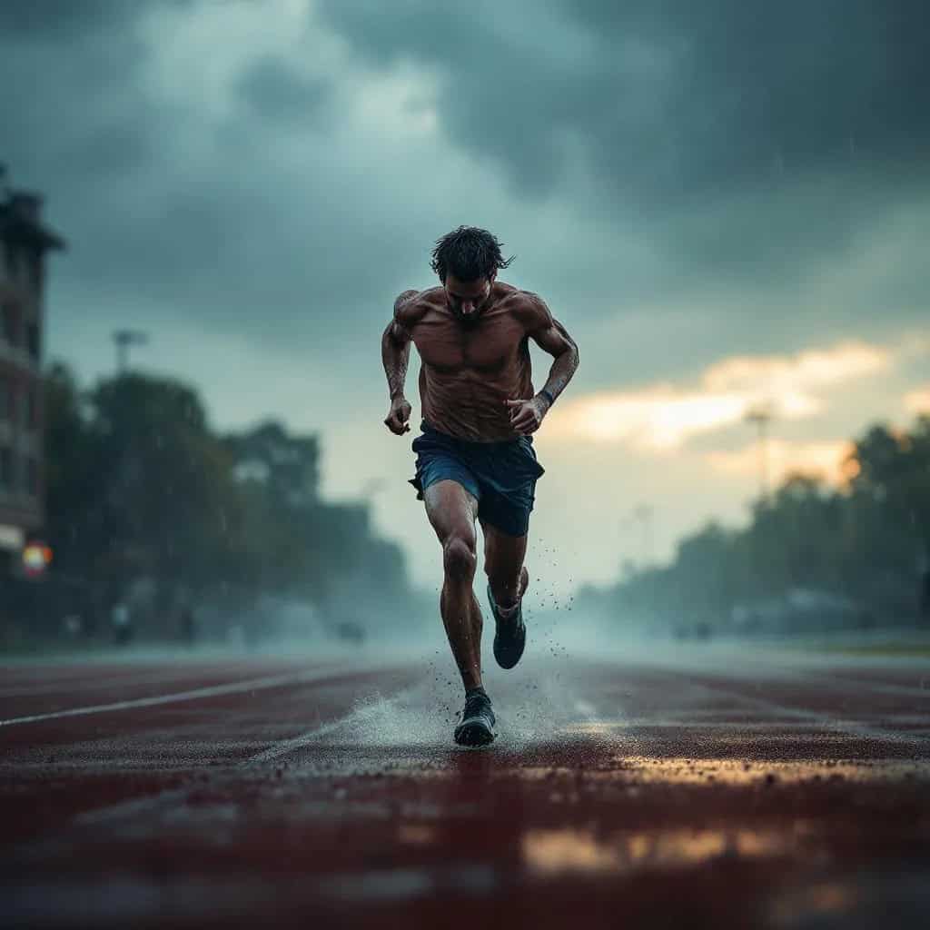 Tired runner pressing forward in the rain, reflecting the question: can Christians struggle with the same sin for years?