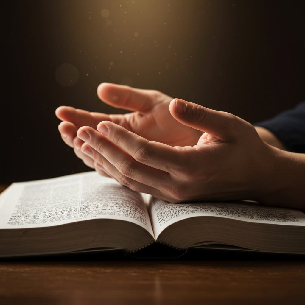 Open hands resting on a Bible, trusting Christ alone after asking, have I committed the unforgivable sin?