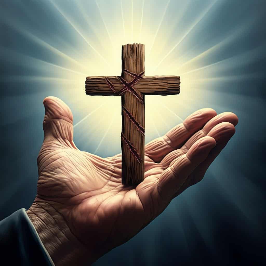 Scarred wooden cross held in open hands, representing how to heal from church hurt by letting God turn wounds into testimonies of His grace.