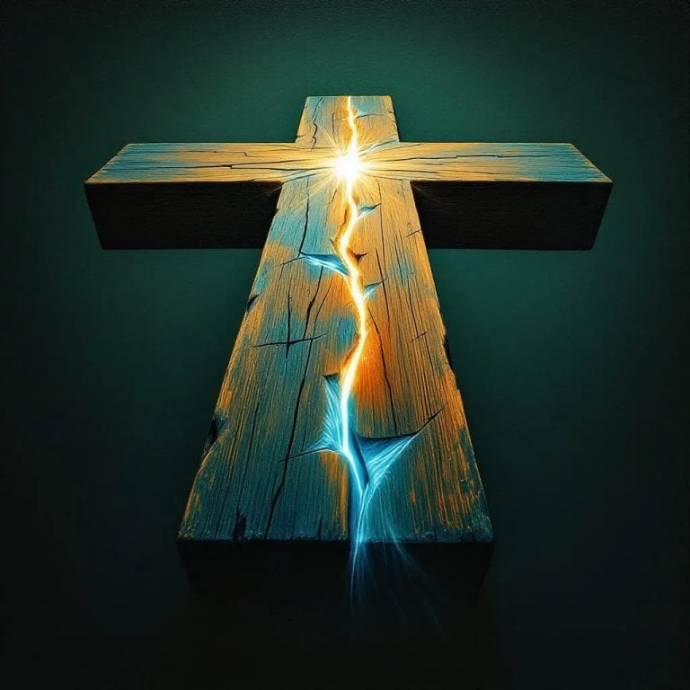 Wooden cross with visible cracks repaired by glowing seams, symbolizing how to heal from church hurt through Christ’s power to restore what is broken