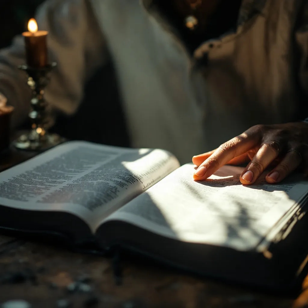 Person reading an open Bible with light streaming onto the pages, symbolizing Christian hope and discernment in an AI one world order.