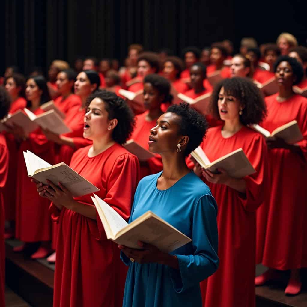Traditional church worship with choir and stained glass contrasted against the contemporary church style of modern music.