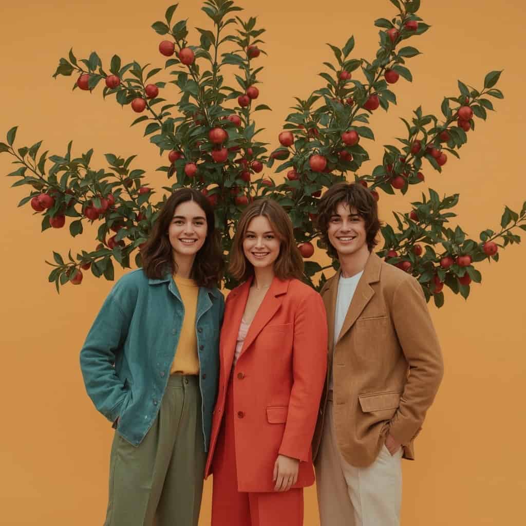 young people in front of an apple tree representing the fruit of real faith