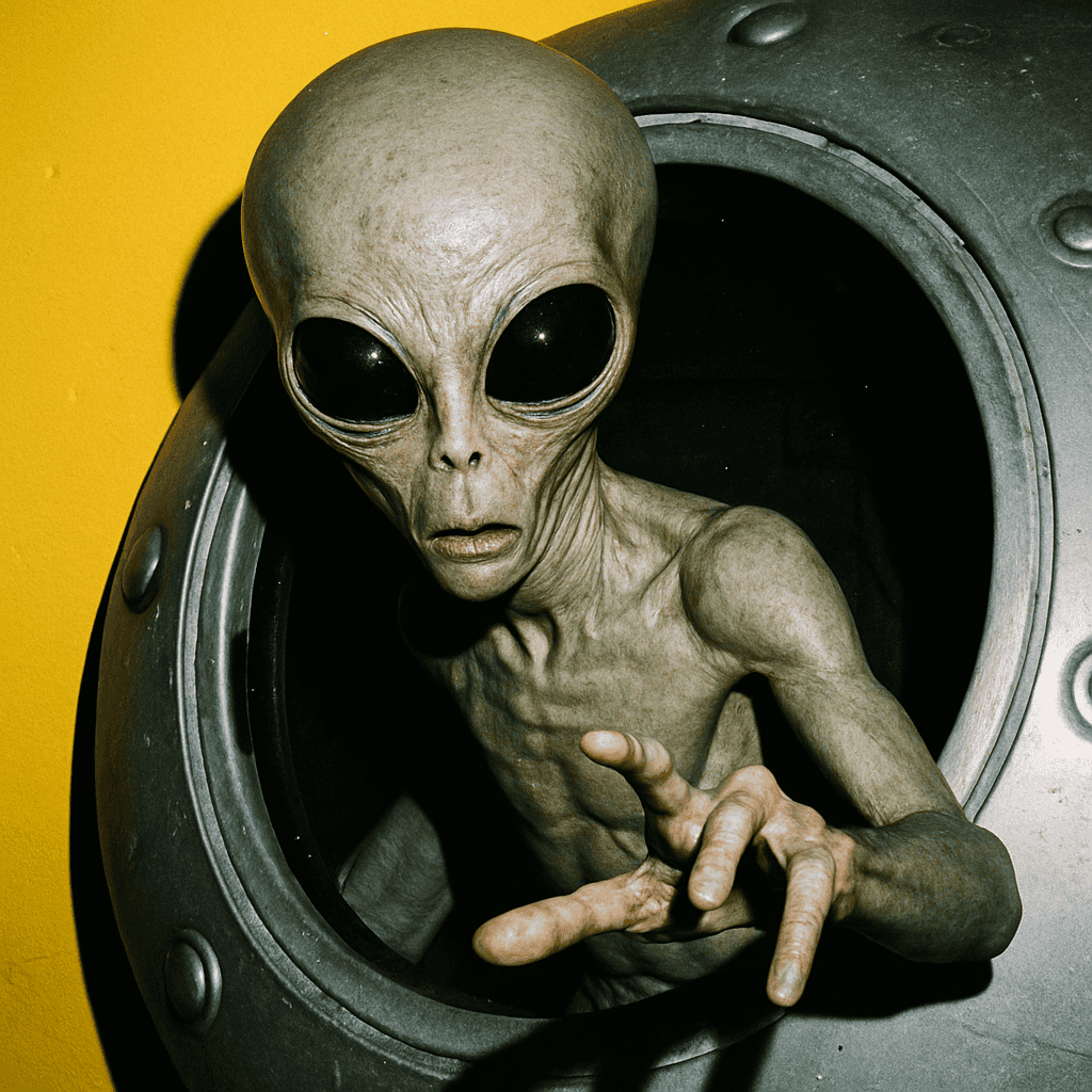 image of an alien stepping out of a spacecreaft