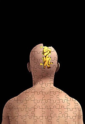 Human figure made of puzzle pieces with a missing piece in the head, representing the limits of forced systems