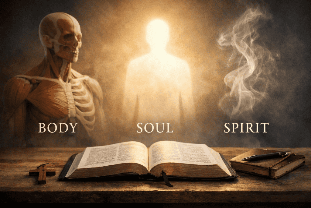 Symbolic image showing body, soul, and spirit in a biblical study context