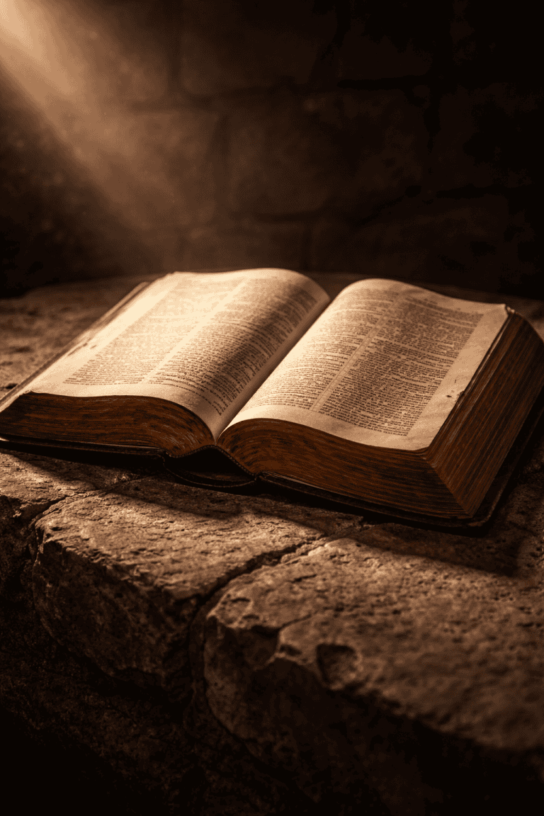 Ancient open Bible on stone surface representing what Scripture says about abortion in the Bible