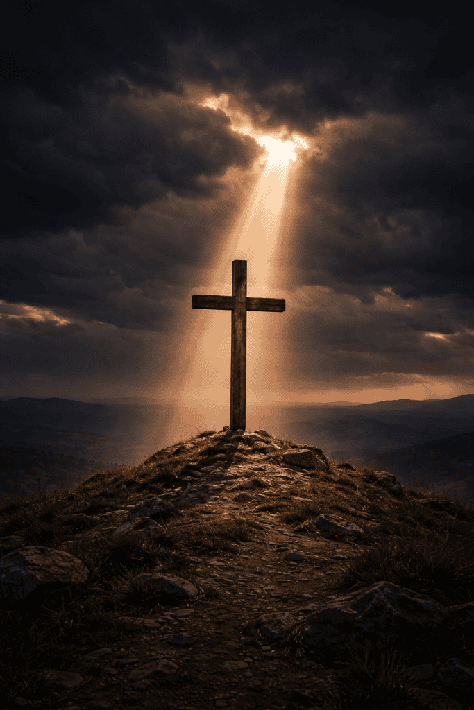 The cross of Christ representing the limited atonement debate in TULIP Calvinism — did he die to make salvation possible or to secure it