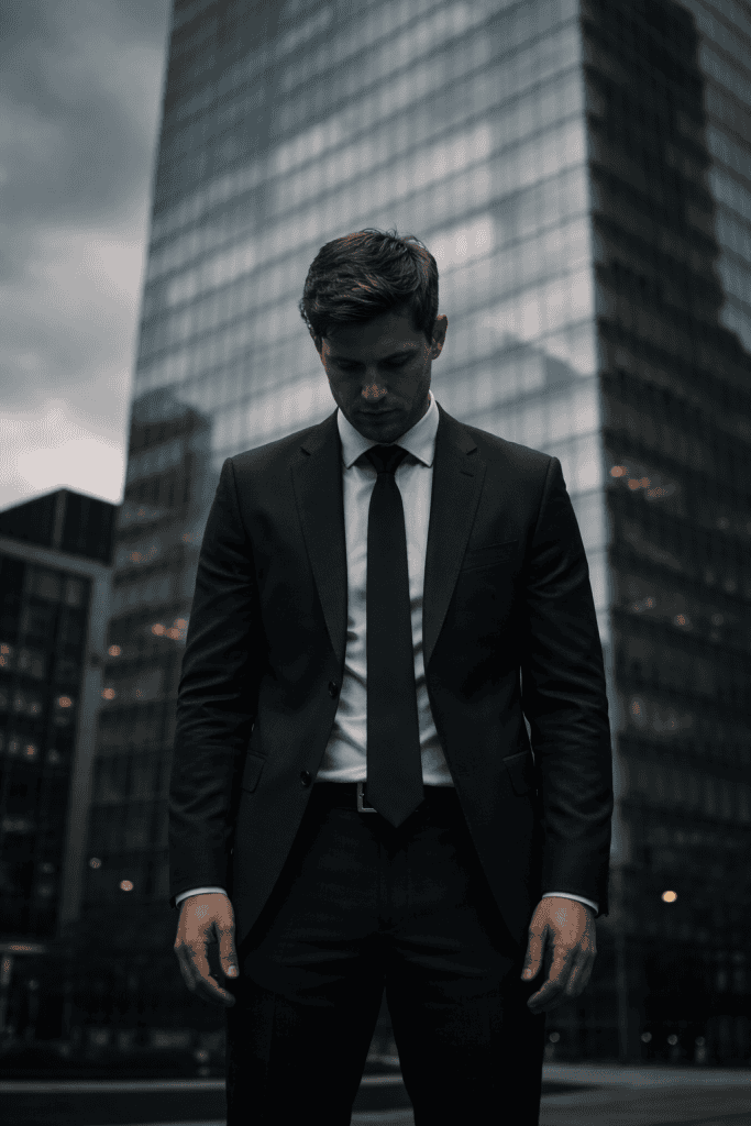 Modern man bowing in submission to the world