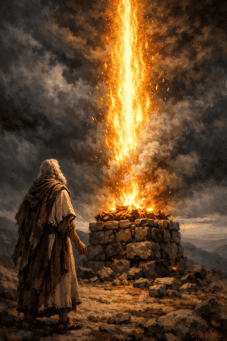 elijah vs baal - Elijah watching God send down fire from heaven