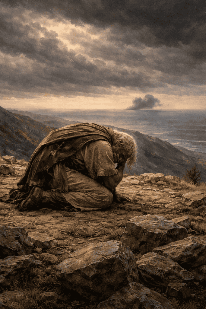 Elijah on Mount Carmel praying to God