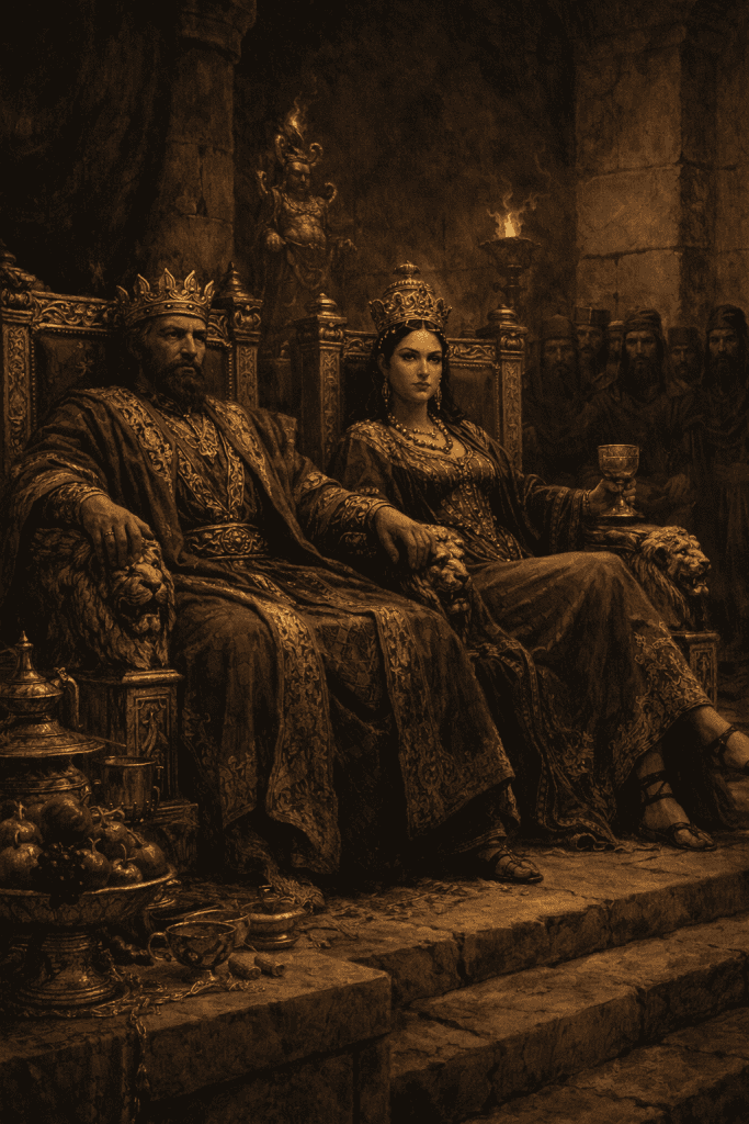 Ahab and Jezebel in the throne room