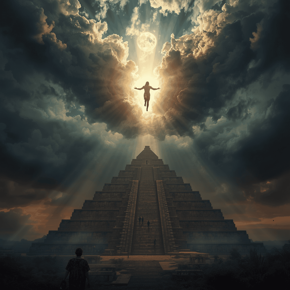 A heavenly watcher descending from the sky in the ancient biblical world — illustrating the watchers in the Bible.