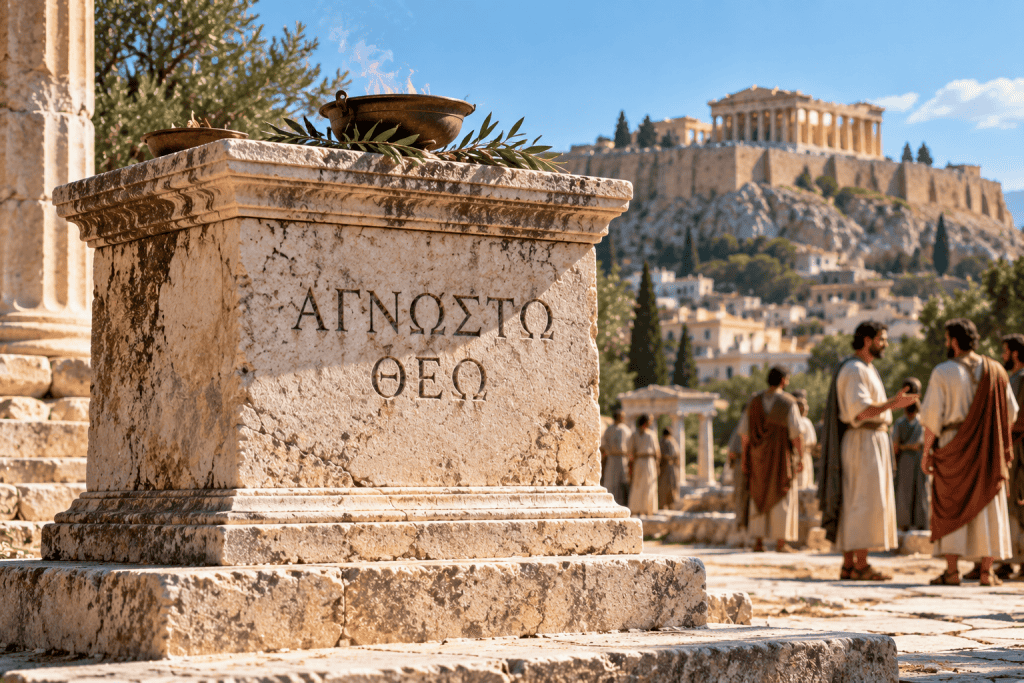 An altar to unknown god in ancient Athens