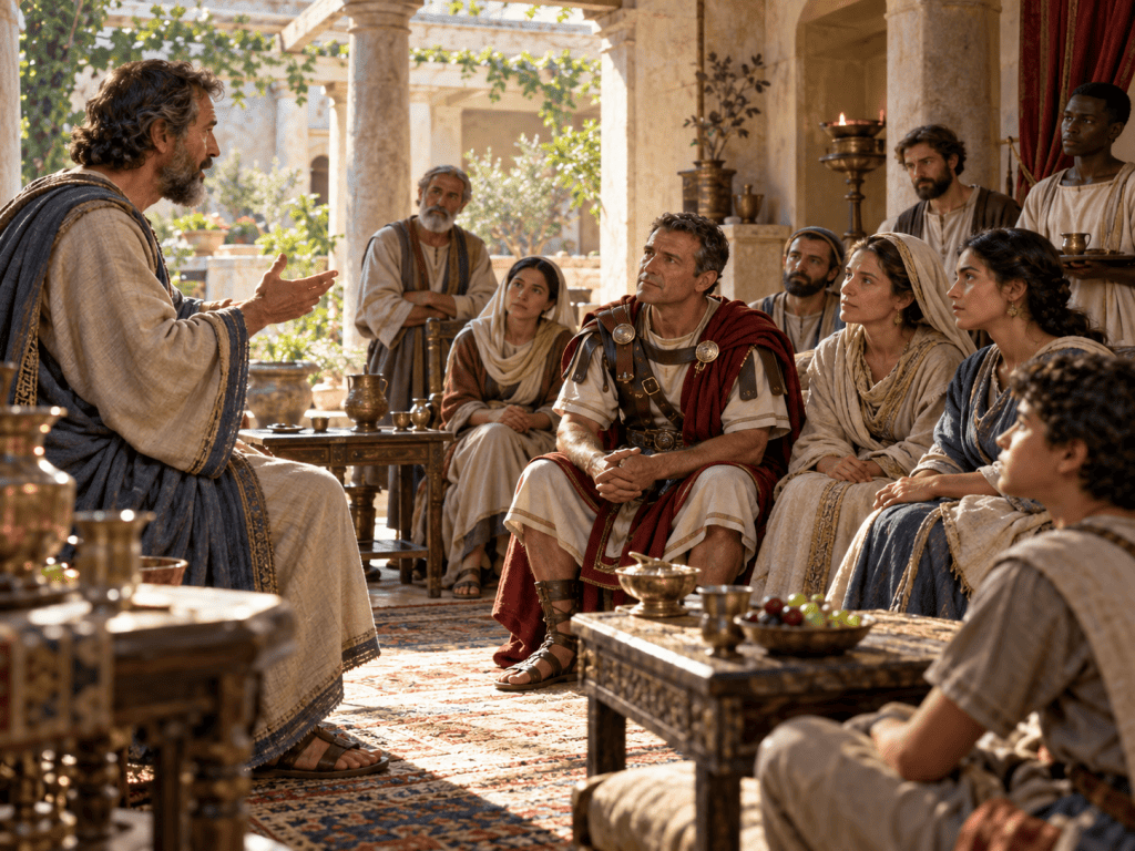Cornelius and his household listening to Peter